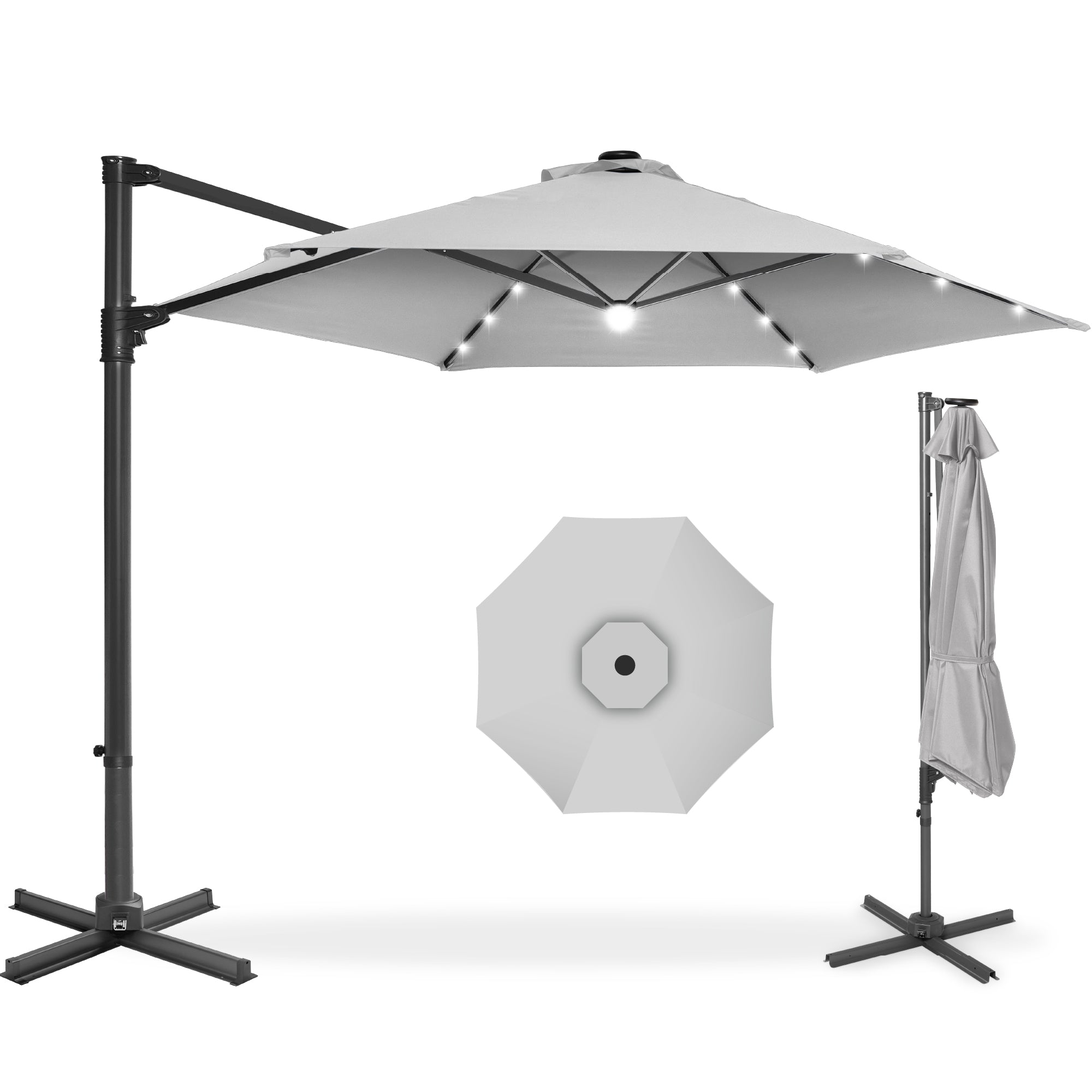 360 LED Rotating Cantilever Offset Patio Umbrella - 10ft